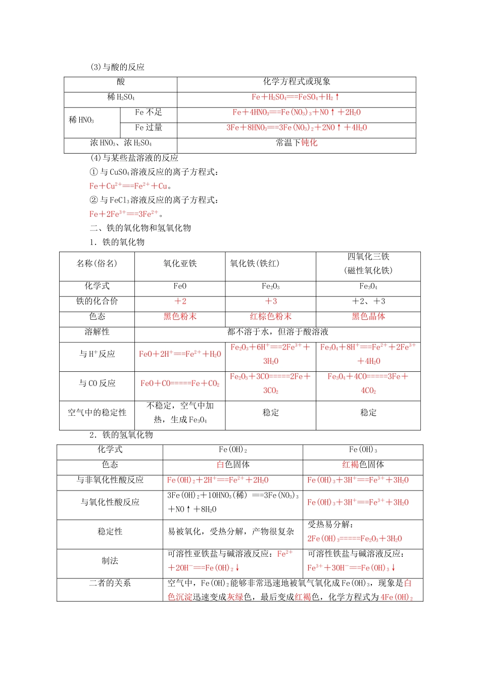高考化学一轮复习 第3章 金属及其化合物 第3节 铁及其化合物学案-人教版高三全册化学学案_第2页