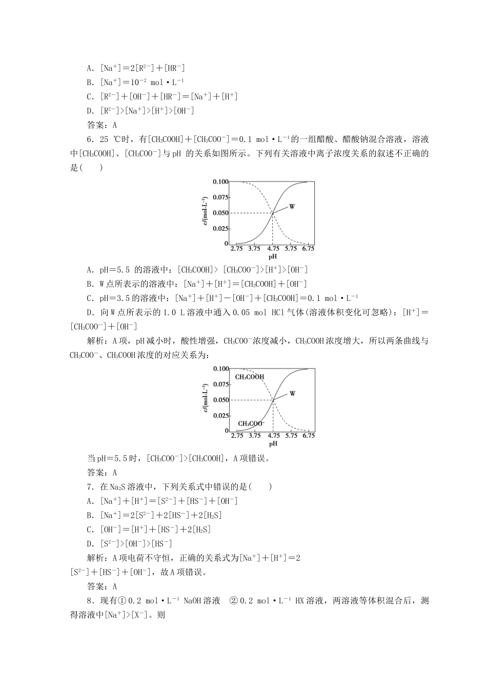 高中化学 专题讲座（六）溶液中粒子浓度的大小比较学案 鲁科版选修4-鲁科版高二选修4化学学案_第3页