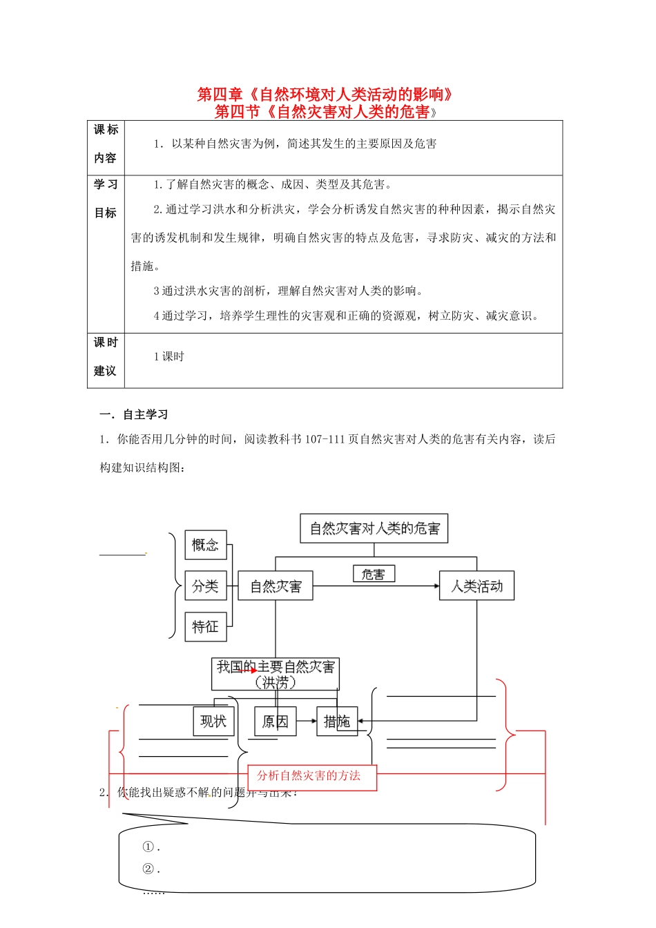高中地理 4.4自然灾害对人类的危害学案 湘教版必修1-湘教版高一必修1地理学案_第1页