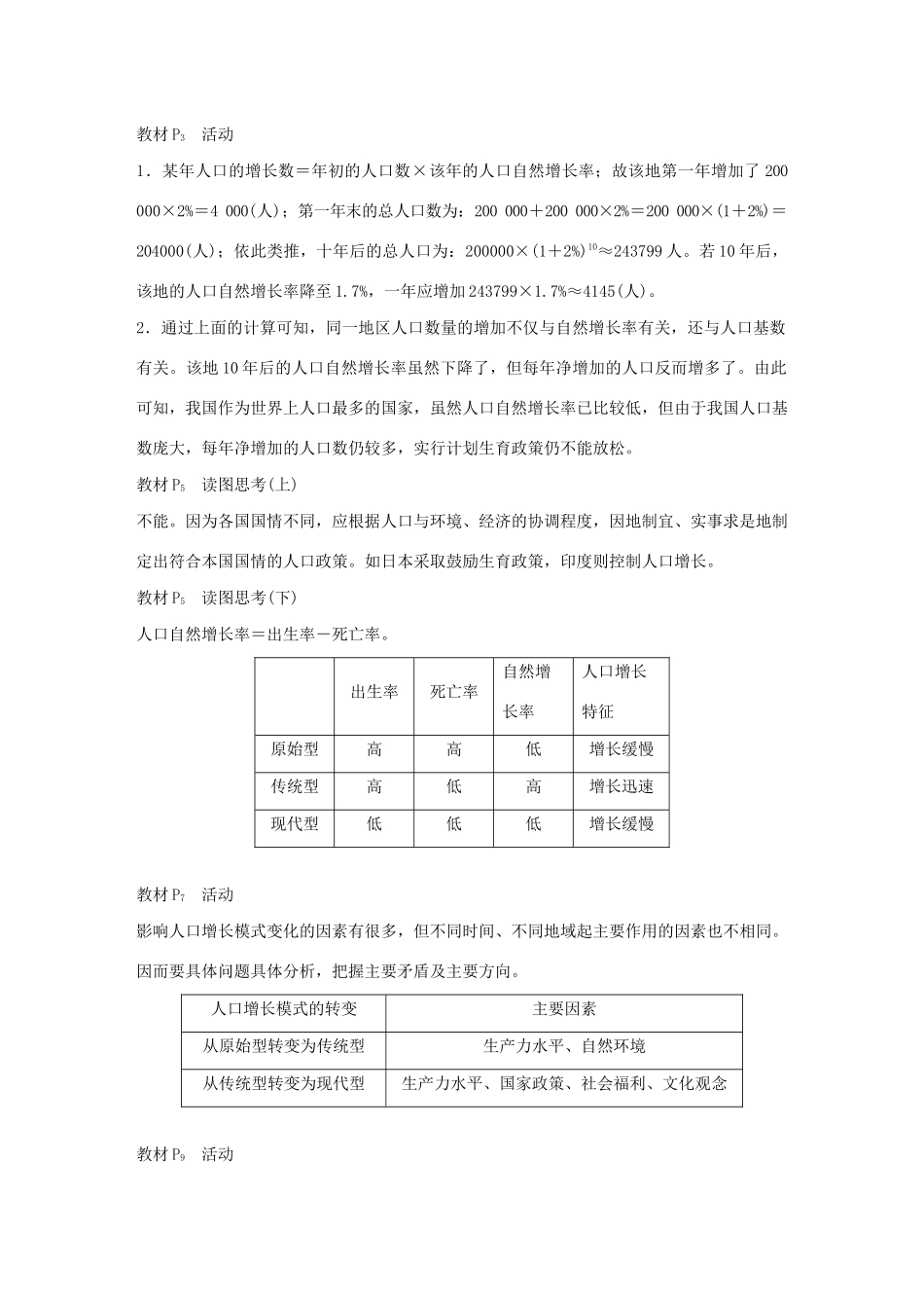 高中地理 第1章 人口的变化章末总结学案 新人教版必修2-新人教版高一必修2地理学案_第2页