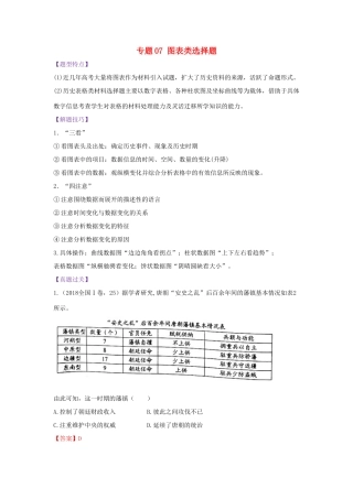 高考历史 七类选择题专项突破 专题07 图表类选择题学案-人教版高三全册历史学案