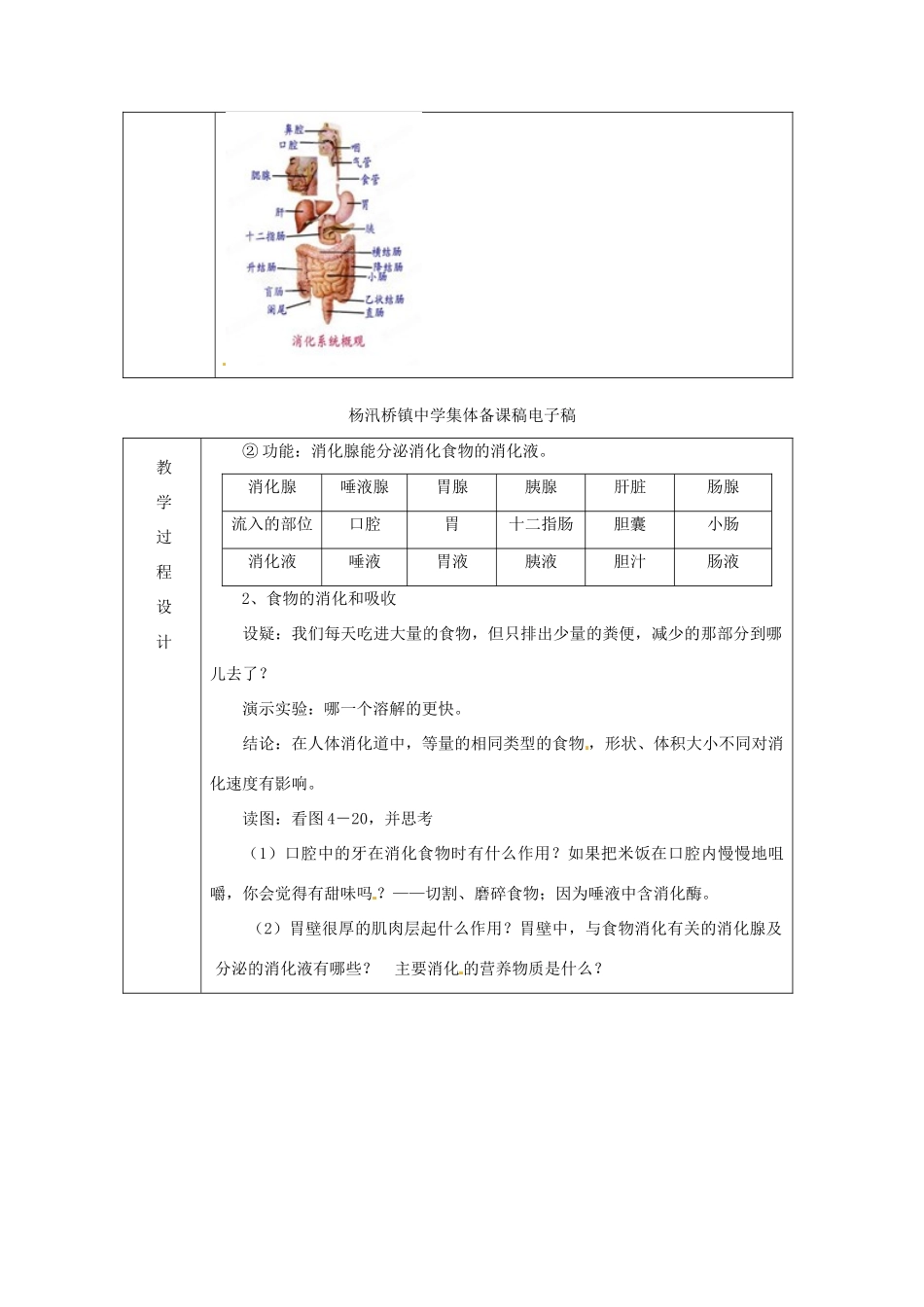 浙江省绍兴县杨汛桥镇中学九年级科学上册《食物的消化与吸收》教案 浙教版_第2页