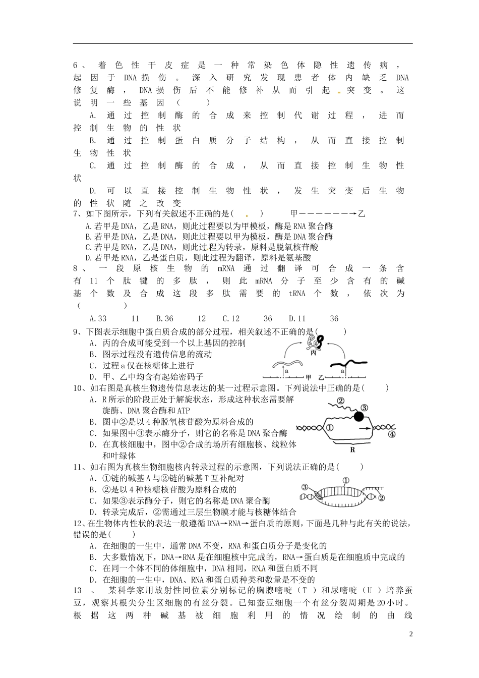 湖北省荆州市监利县第一中学高一生物《第四章 基因的表达检测案》导学案 新人教版_第2页