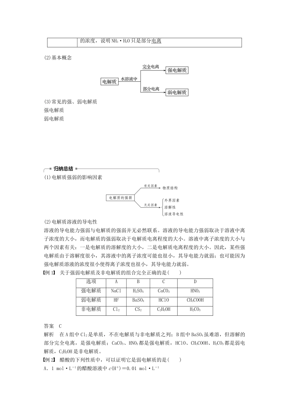 高中化学 专题5 溶液中的离子反应 第一单元 弱电解质的电离平衡学案 苏教版必修2-苏教版高一必修2化学学案_第2页