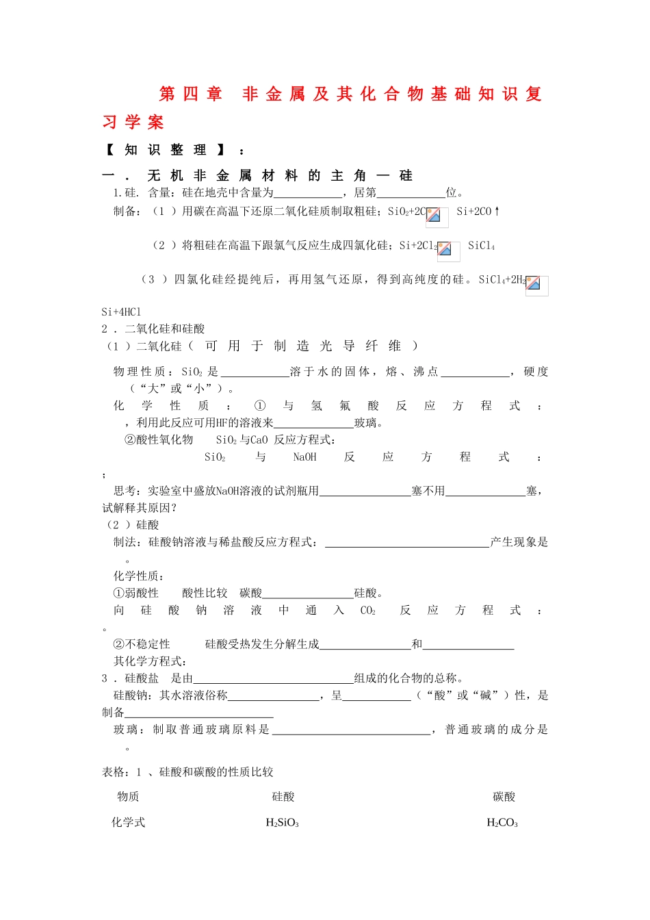 高中化学：第四章《非金属及其化合物》复习学案（新人教版必修1）_第1页