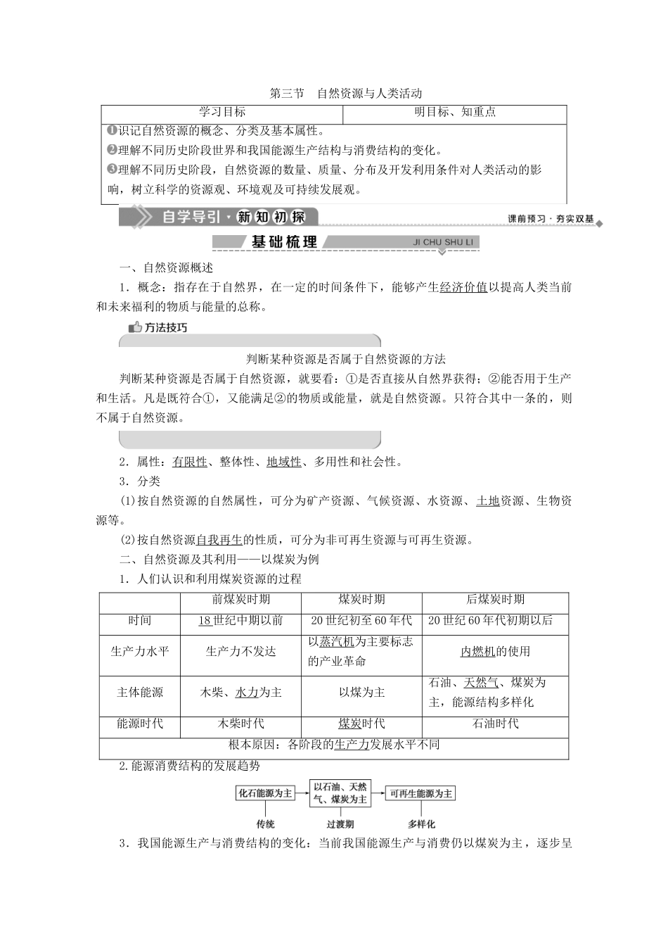 高中地理 第四章 自然环境对人类活动的影响 4 第三节 自然资源与人类活动学案 湘教版必修1-湘教版高一必修1地理学案_第1页