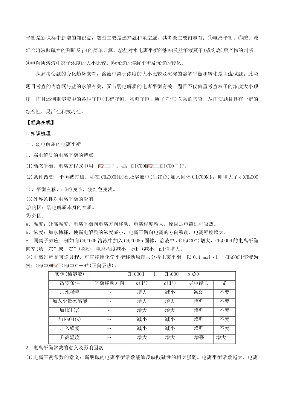 高考化学二轮复习 专题10 水溶液中的离子平衡考点讲解学案-人教版高三全册化学学案_第2页