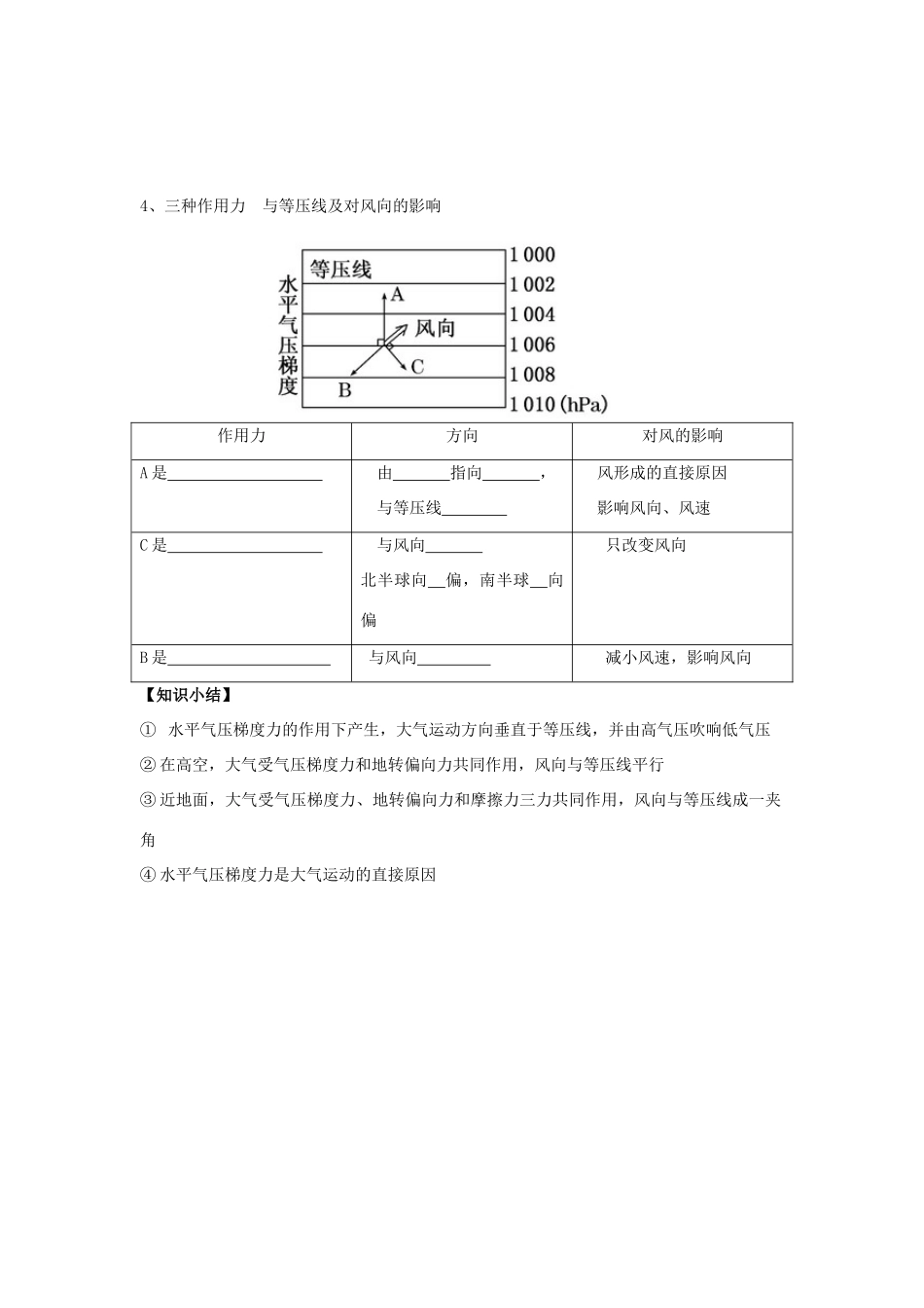 高中地理 第二章 地球上的大气 2.2 冷热不均引起大气运动（课时2）学案 新人教版必修1-新人教版高一必修1地理学案_第2页