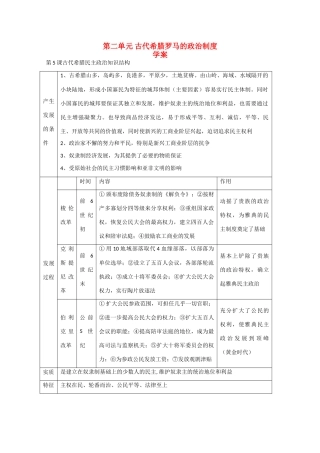 高一历史：第二单元《古代希腊罗马的政治制度》学案新人教版