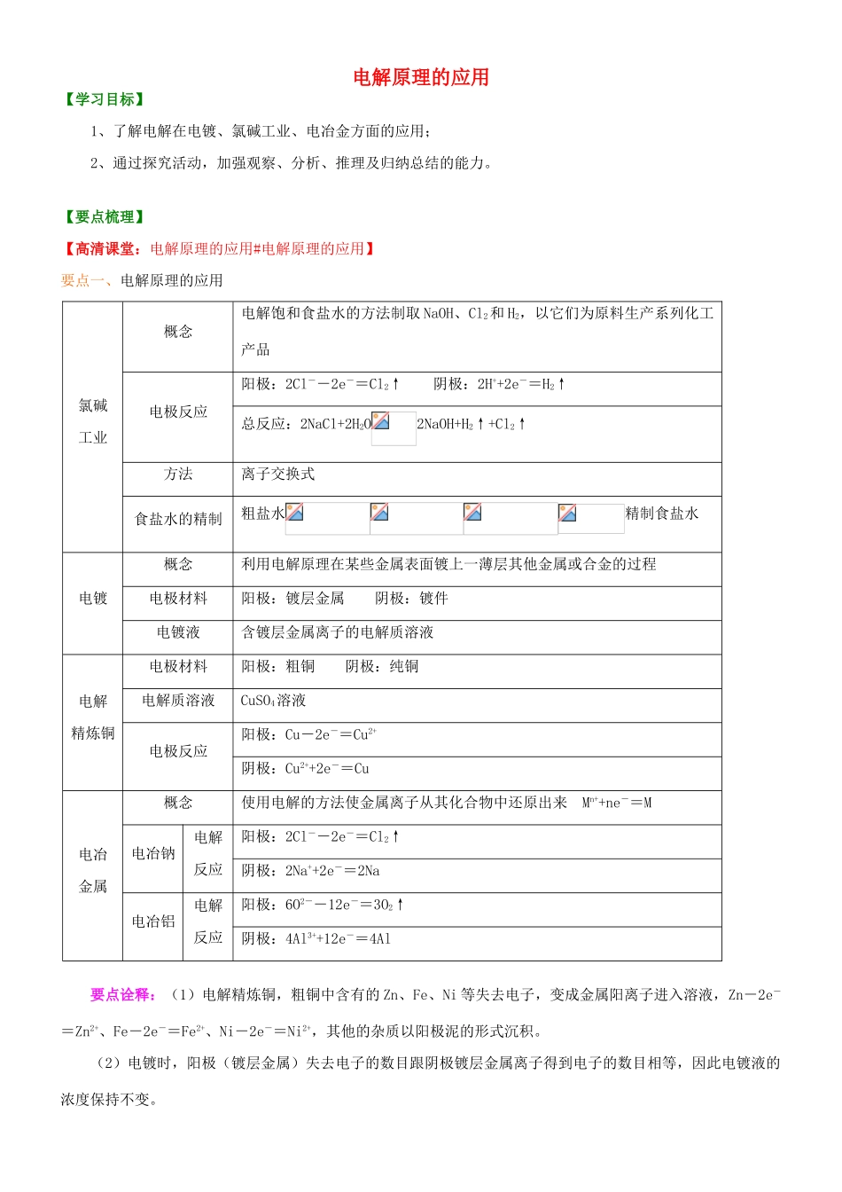 高中化学 电解原理的应用（提高）知识讲解学案 新人教版选修4-新人教版高二选修4化学学案_第1页
