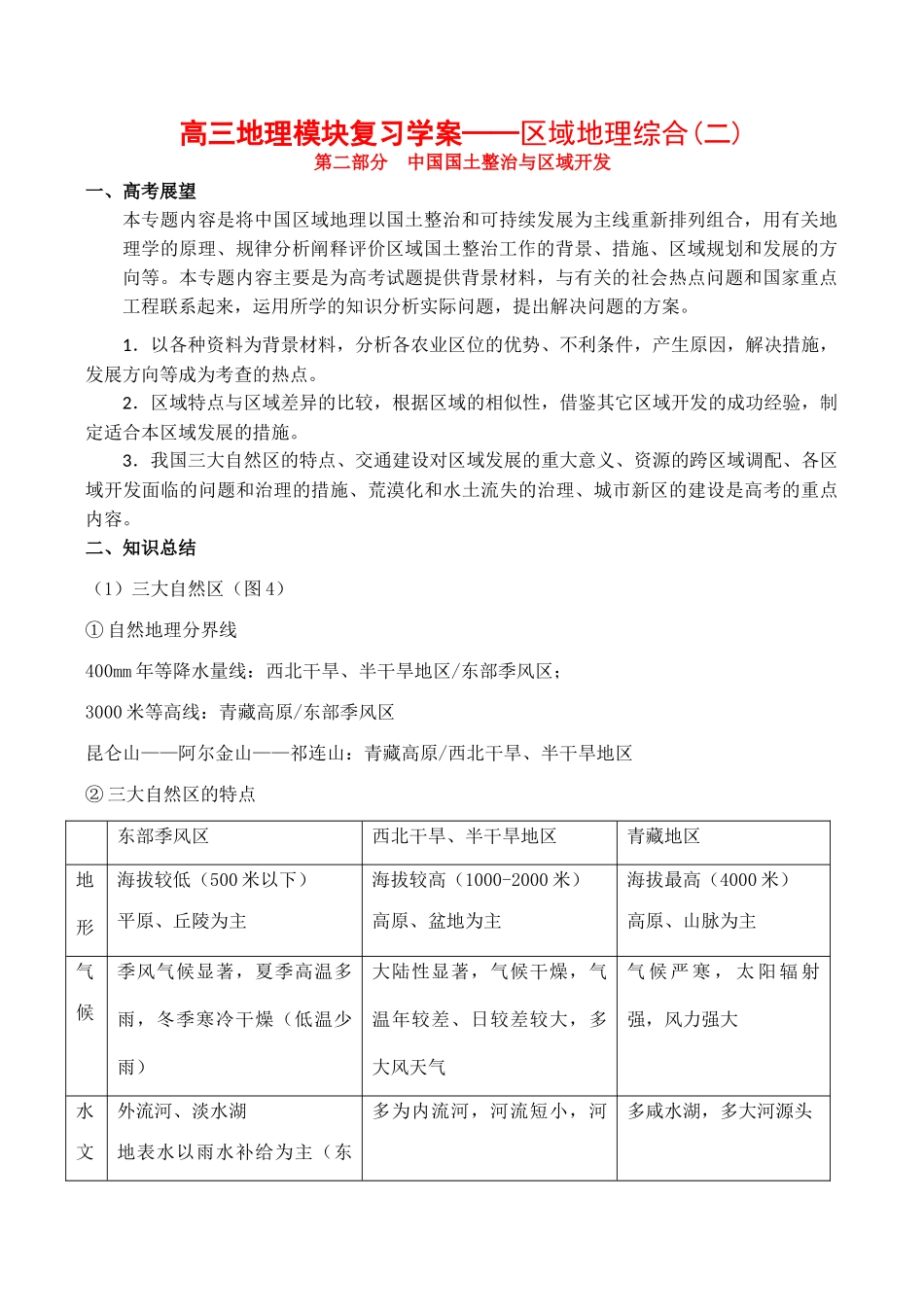 高三地理模块复习学案——区域地理综合(二)_第1页