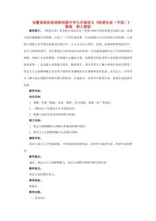 安徽省枞阳县钱桥初级中学九年级语文下册《热爱生命（节选）》教案 新人教版