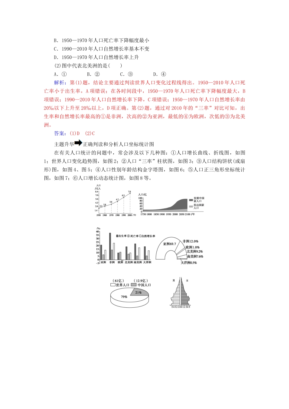 高中地理 第一章 人口的增长、迁移与合理容量章末总结提升1学案 中图版必修2-中图版高一必修2地理学案_第2页