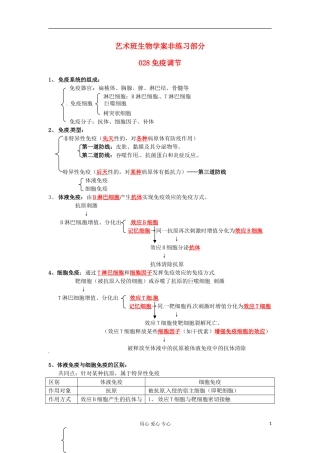 河北省广平县第一中学高中生物《028 免疫调节》学案（艺术班）