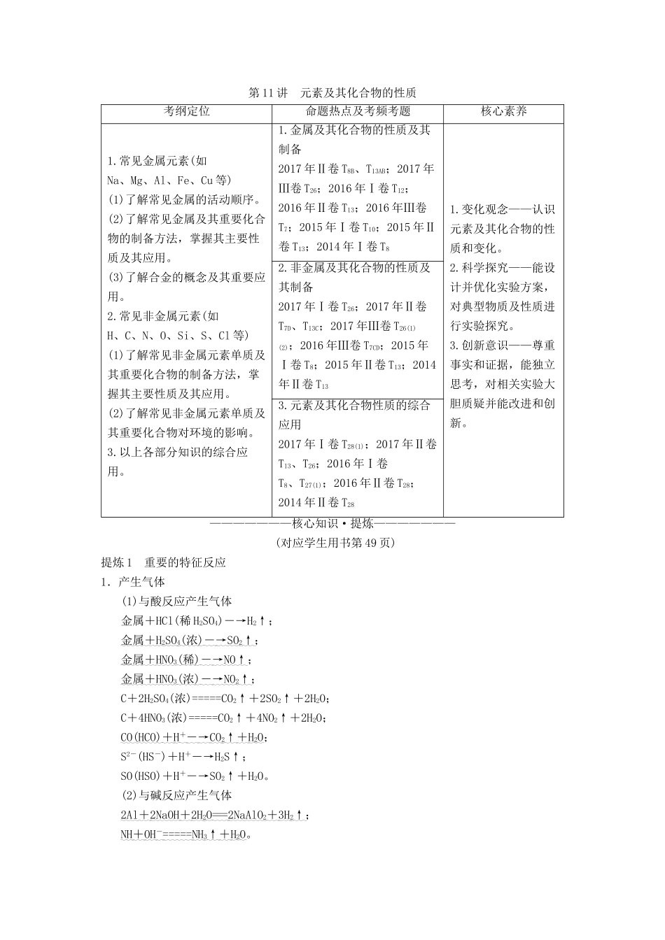 高考化学二轮复习 专题3 元素及其化合物 第11讲 元素及其化合物的性质学案-人教版高三全册化学学案_第1页
