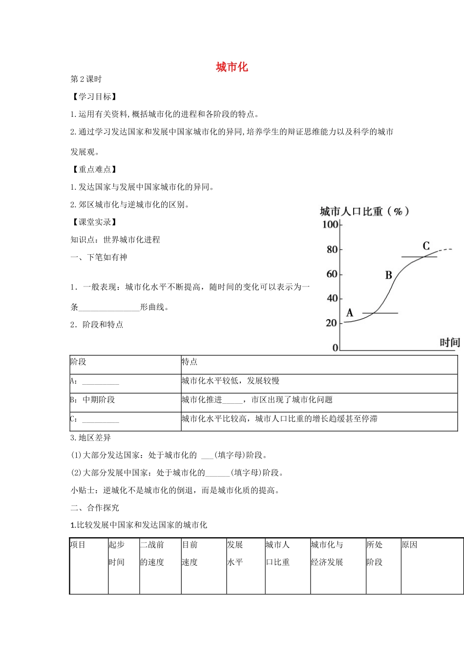 高中地理 2.3 城市化（第2课时）学案 新人教版必修2-新人教版高一必修2地理学案_第1页