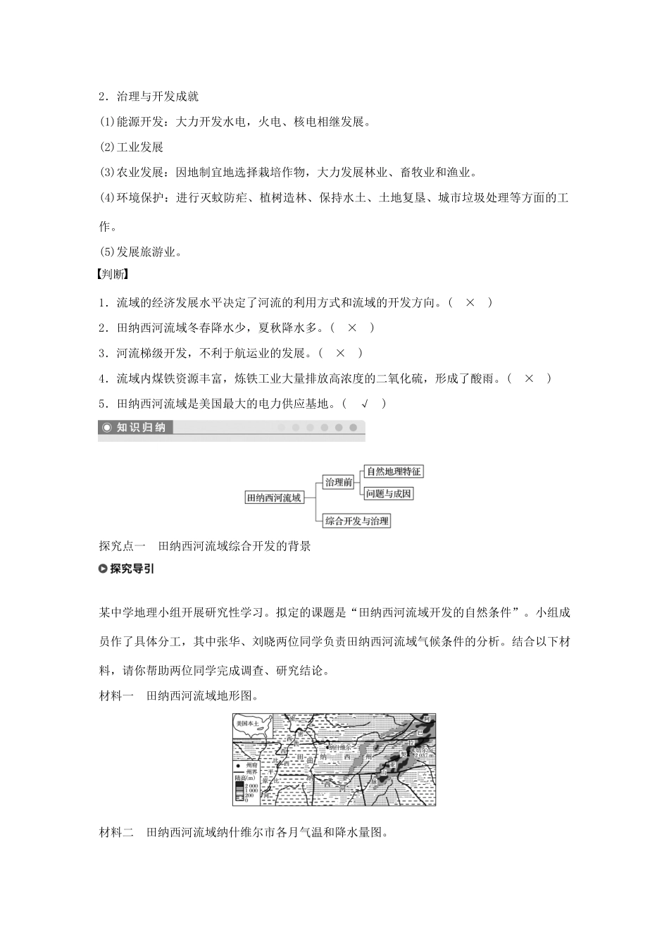 高中地理 第二章 区域可持续发展 第三节 课时1 田纳西河流域及其治理开发学案 中图版必修3-中图版高一必修3地理学案_第2页