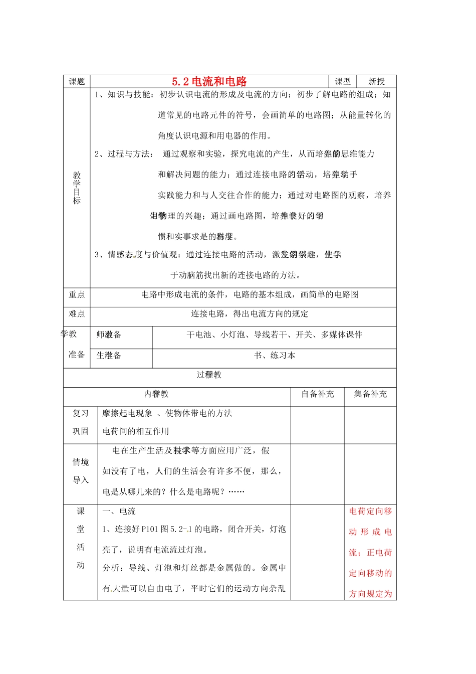 辽宁省大连市第七十六中学八年级物理 第五章 第二节 电流和电路教案 人教新课标版_第1页