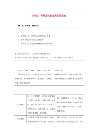 高一化学 实验13 同周期元素金属性的递变学案-人教版高一全册化学学案