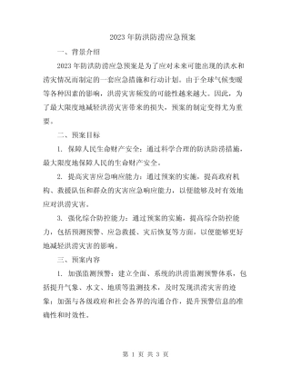 2023年防洪防涝应急预案