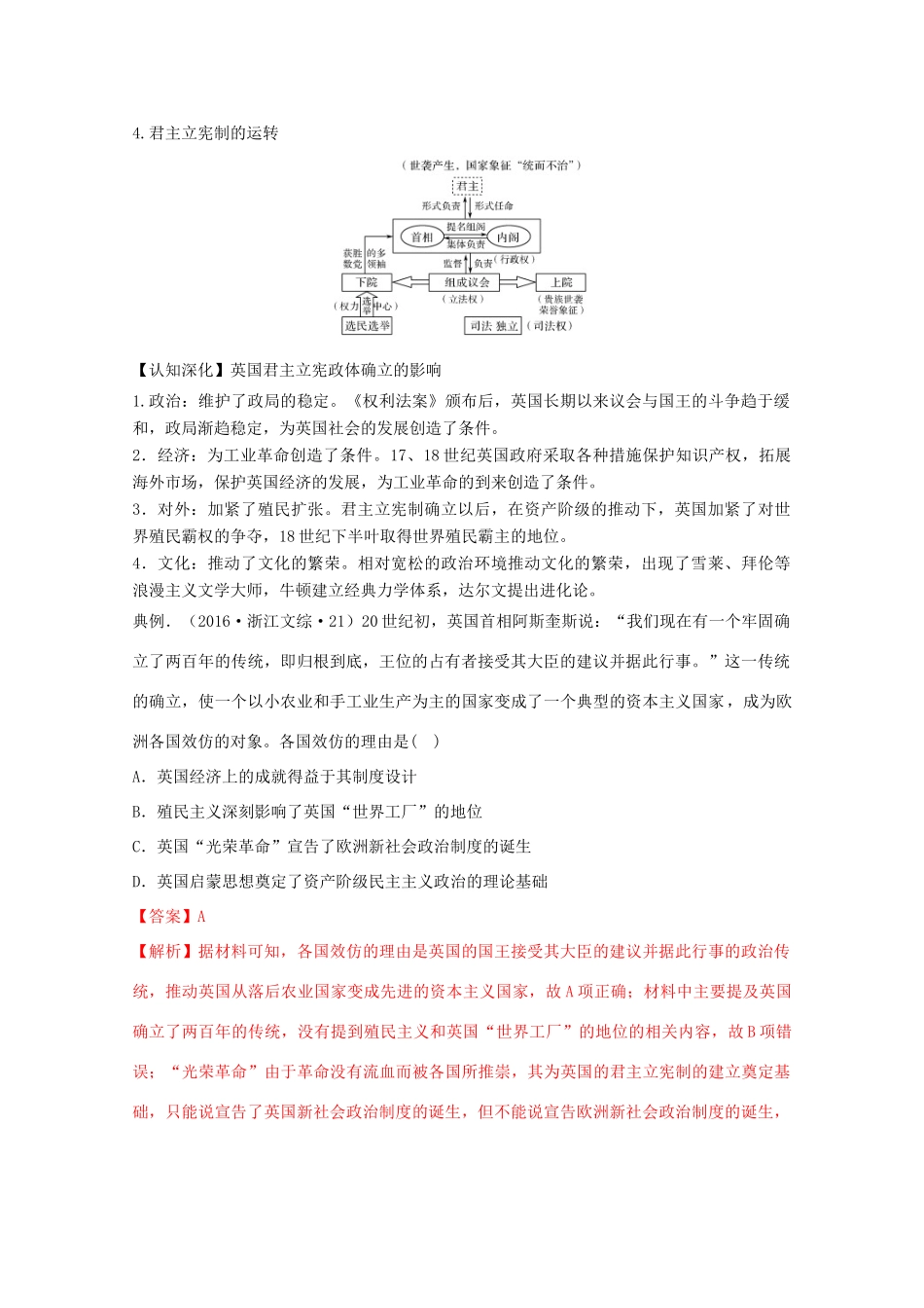 高考历史思维导图一轮复习之政治史 第二单元 西方的政治文明 2.5 英国君主立宪制的建立学案（含解析）新人教版-新人教版高三全册历史学案_第2页