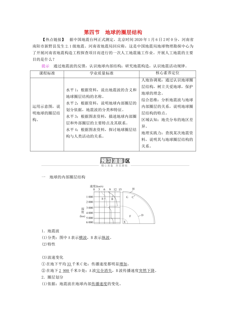 高中地理 第一章 宇宙中的地球 第4节 地球的圈层结构学案 新人教版必修1-新人教版高一必修1地理学案_第1页