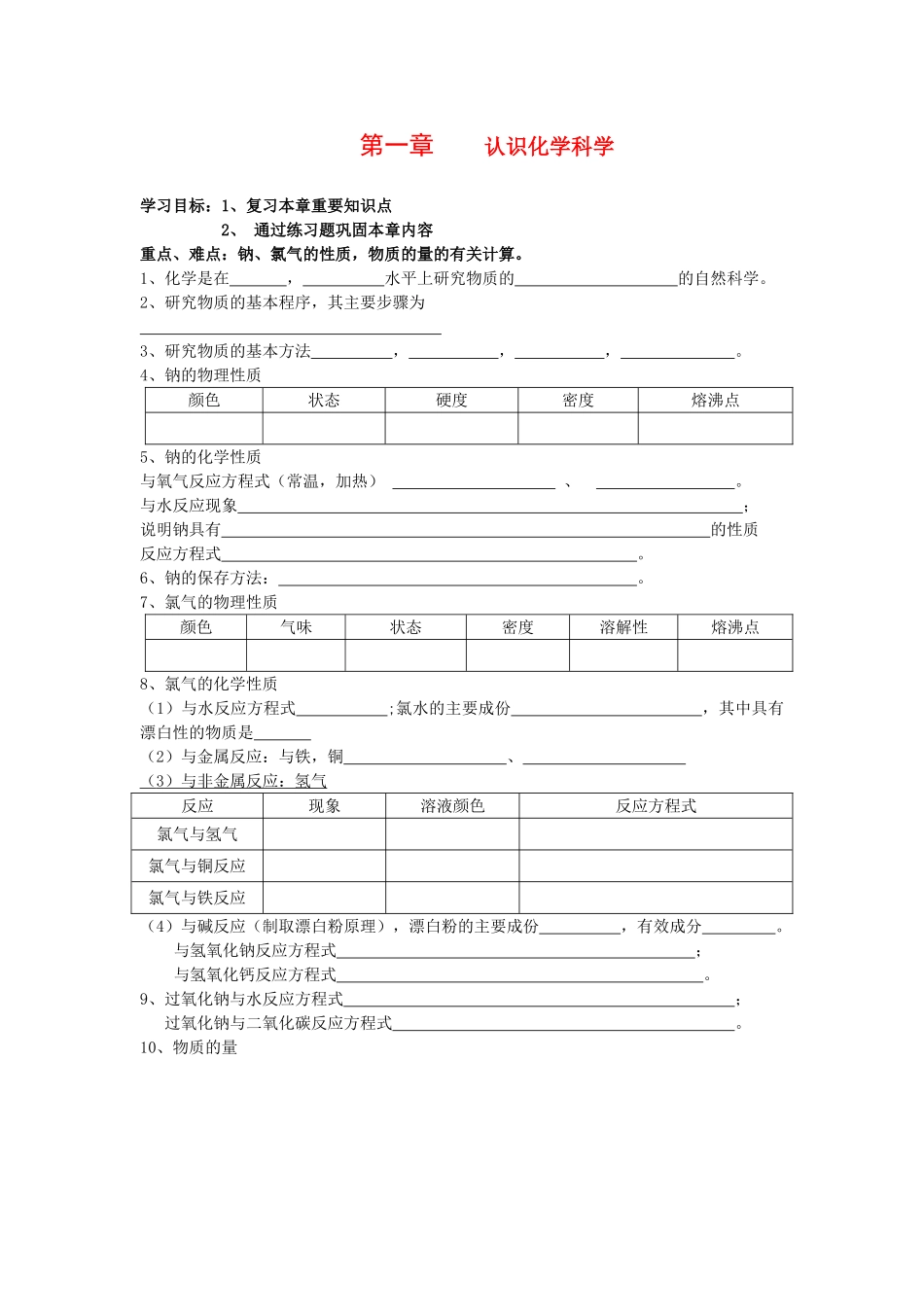 高中化学 第1章《认识化学科学》学案（1） 鲁科版必修1_第1页