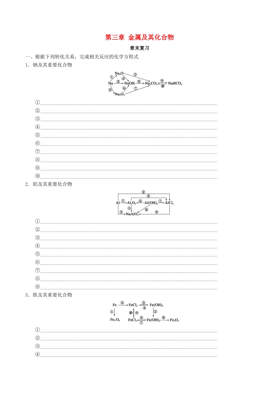 高中化学 第03章 金属及其化合物章末复习导学案 新人教版必修1-新人教版高一必修1化学学案_第1页