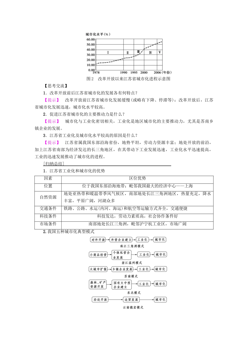 高中地理 第2章 区域可持续发展 第5节 中国江苏省工业化和城市化的探索学案 中图版必修3-中图版高一必修3地理学案_第3页