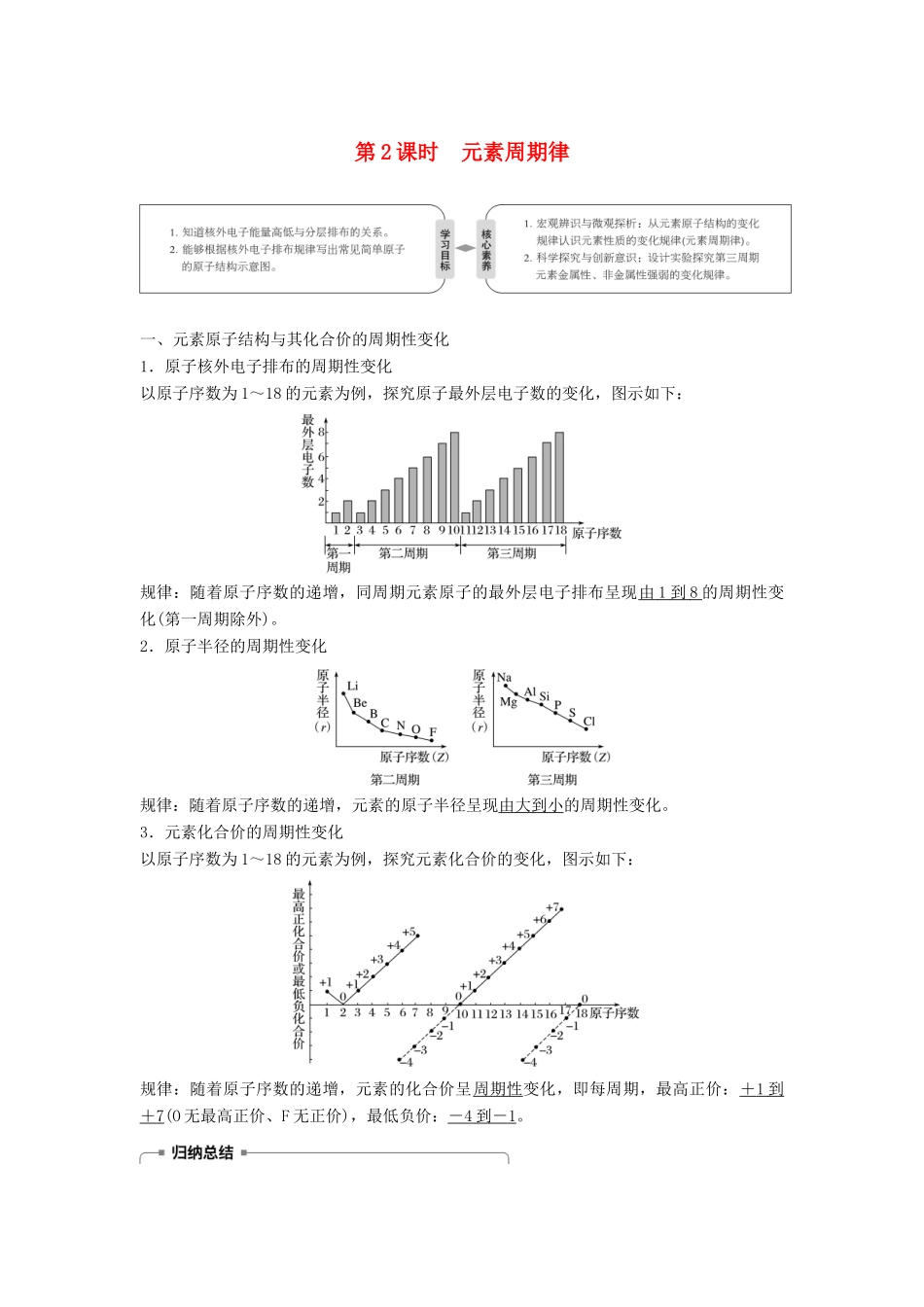 高中化学 第一章 物质结构 元素周期律 第二节 元素周期律 第2课时 元素周期律学案 新人教版必修2-新人教版高一必修2化学学案_第1页