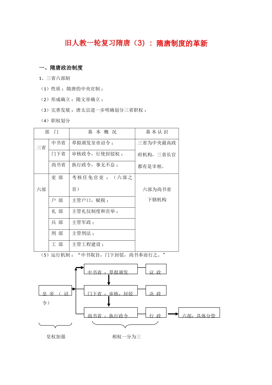 高三历史一轮复习隋唐（3）：隋唐制度的革新旧人教版_第1页