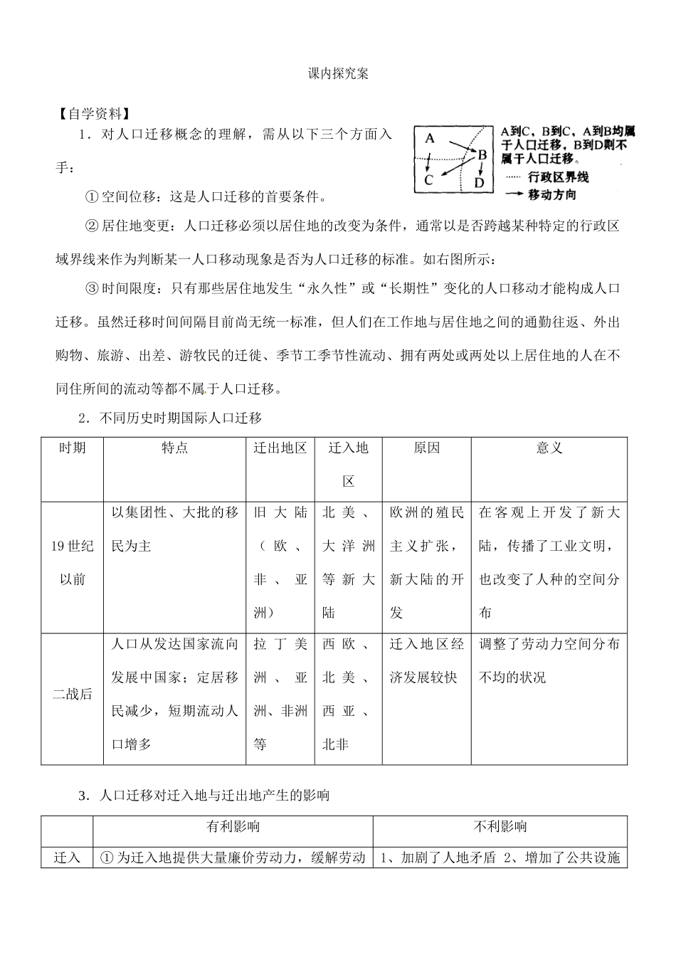 高中地理 1.2人口的空间变化导学案 新人教版必修2-新人教版高一必修2地理学案_第3页