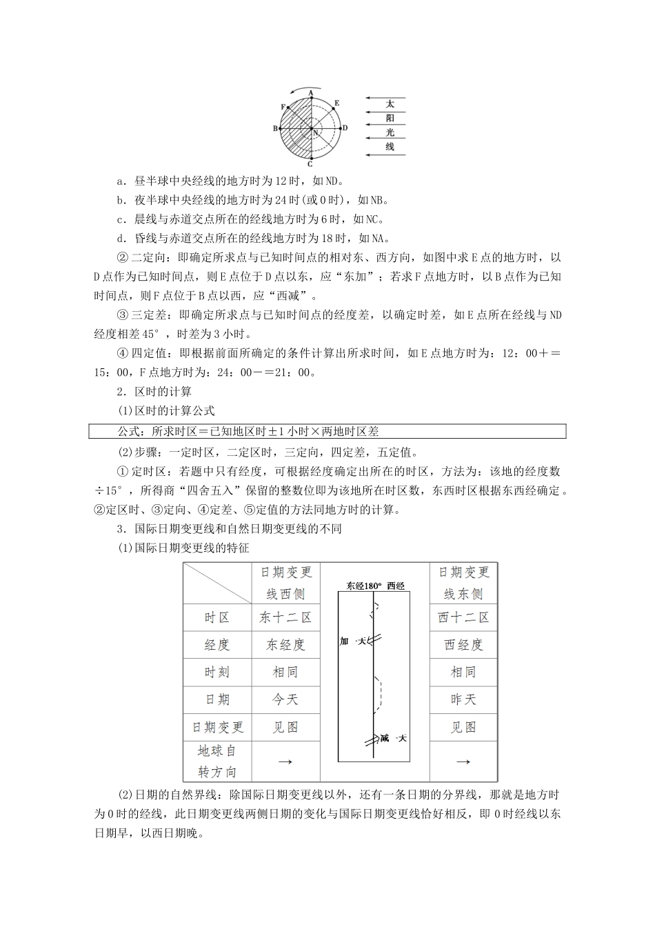 高中地理 第1单元 从宇宙看地球 第2节 地球自转的地理意义 第2课时 产生时差、使地表水平运动物体方向发生偏转学案 鲁教版必修1-鲁教版高一必修1地理学案_第3页