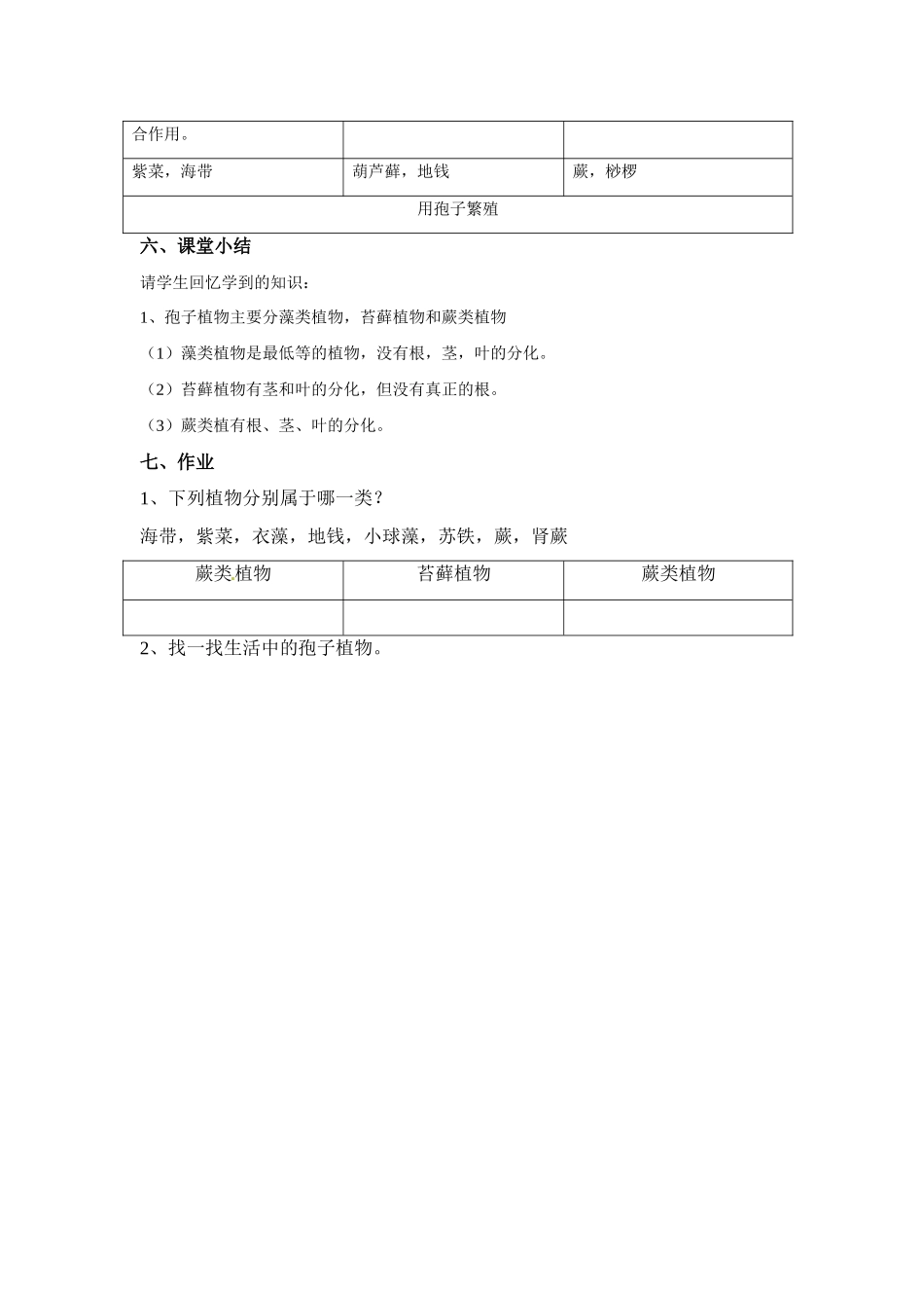 科学：6.2 植物的主要类群教案（孢子植物）（华东师大七年级上） _第3页