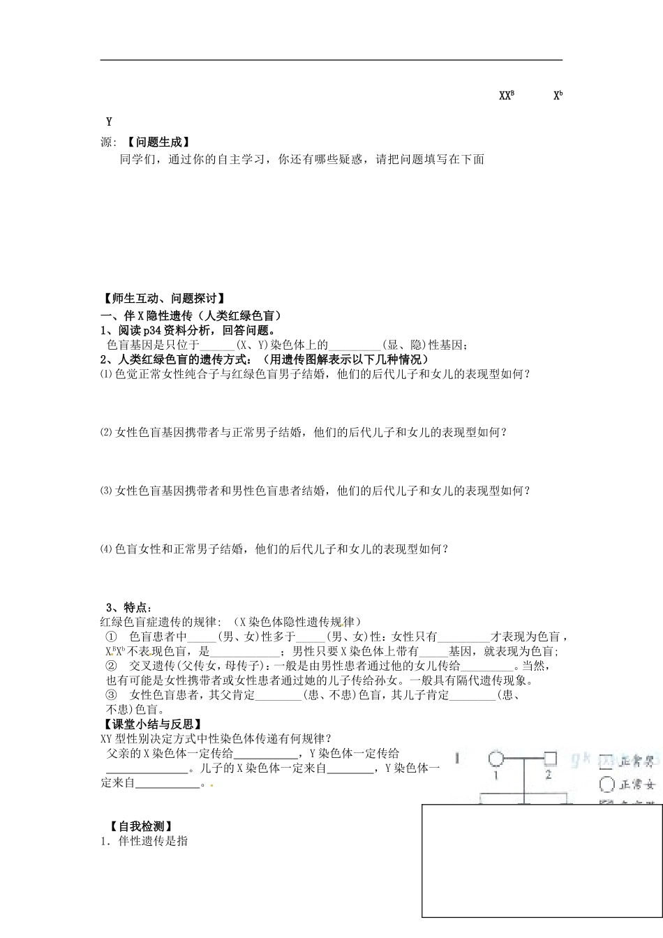 河北省唐山市开滦第二中学高中生物 2.3.1 半性遗传导学案 新人教版必修2_第2页