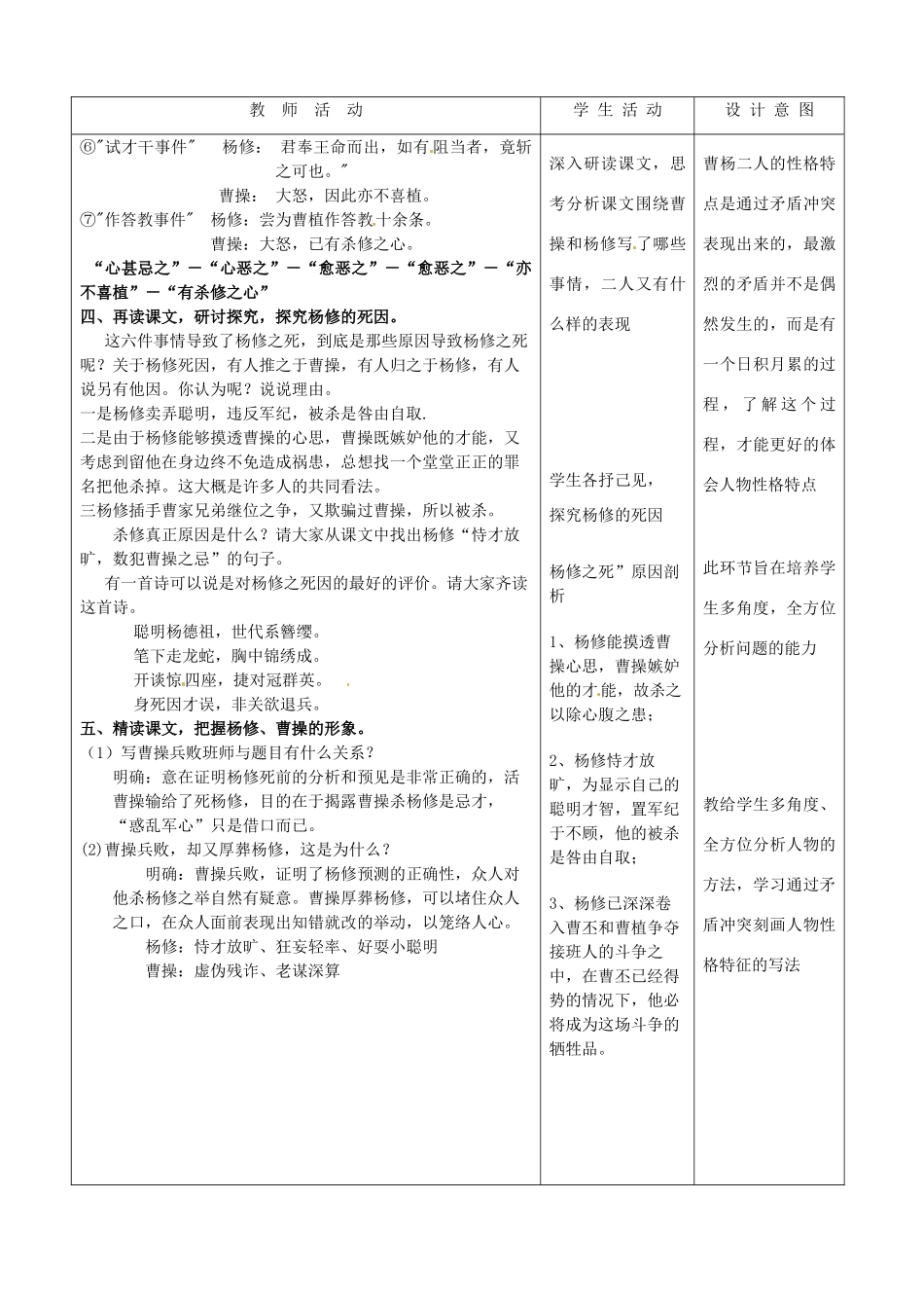 天津市小王庄中学九年级语文下册 18.杨修之死教案 新人教版_第3页