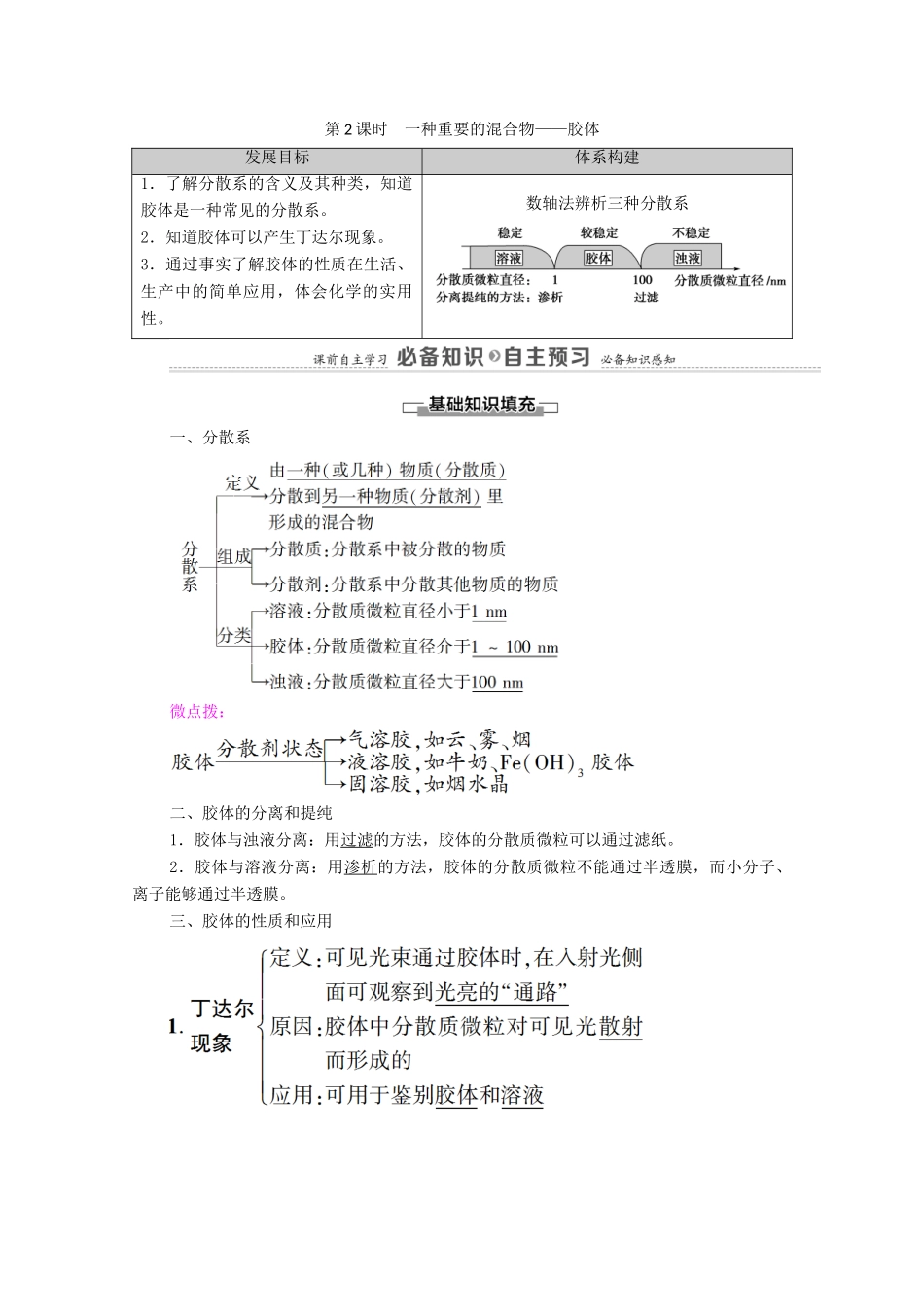 高中化学 第2章 元素与物质世界 第1节 第2课时 一种重要的混合物——胶体学案 鲁科版必修第一册-鲁科版高中第一册化学学案_第1页