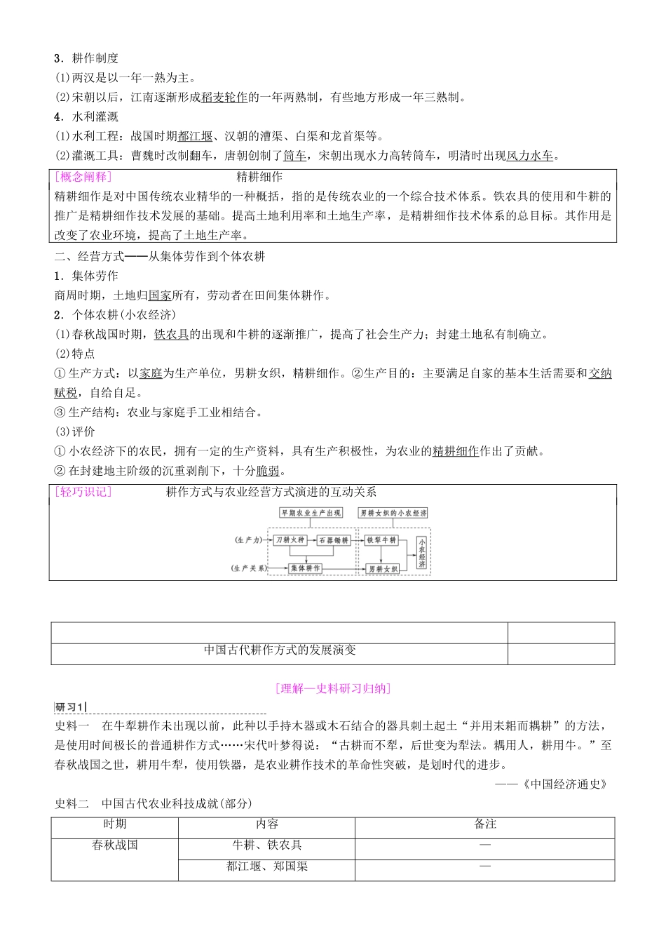 高考历史一轮复习 第6单元 古代中国经济的基本结构与特点 第13讲 发达的古代农业和手工业学案-人教版高三全册历史学案_第2页