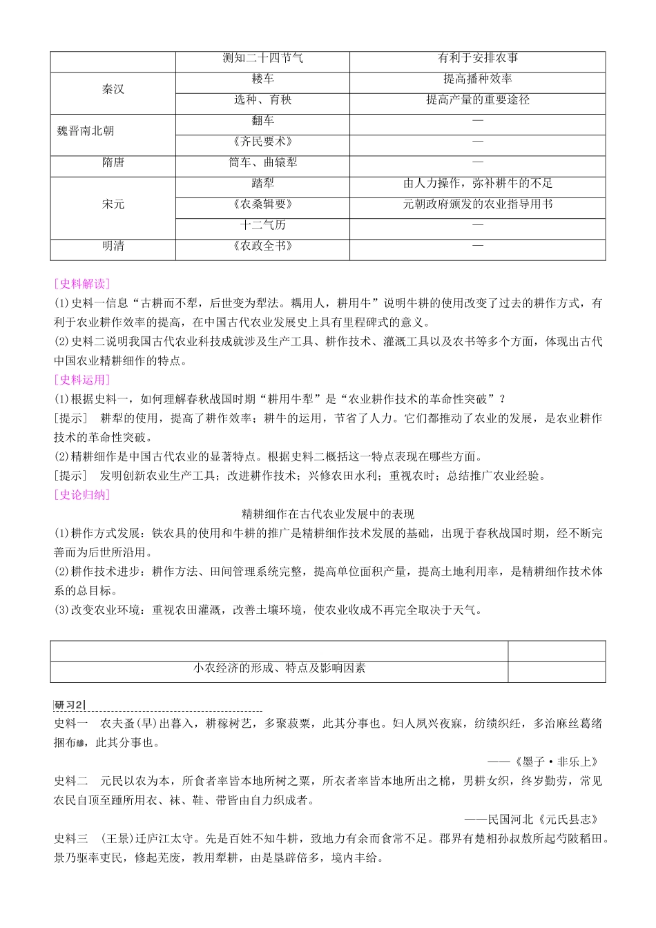 高考历史一轮复习 第6单元 古代中国经济的基本结构与特点 第13讲 发达的古代农业和手工业学案-人教版高三全册历史学案_第3页
