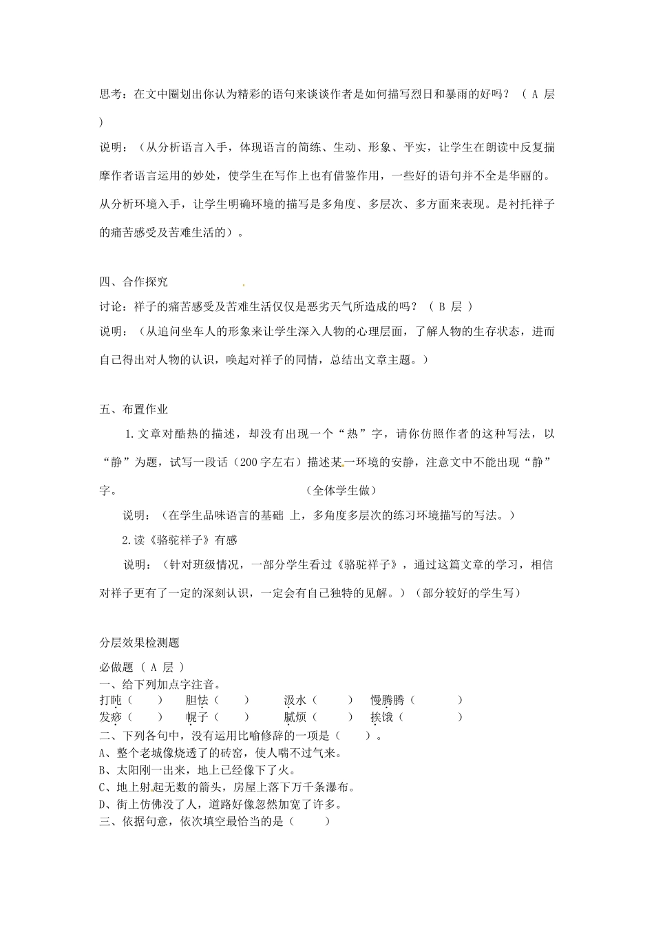 江苏省东台市唐洋镇中学九年级语文上册《第7课 在烈日和暴雨下》教案 苏教版_第2页