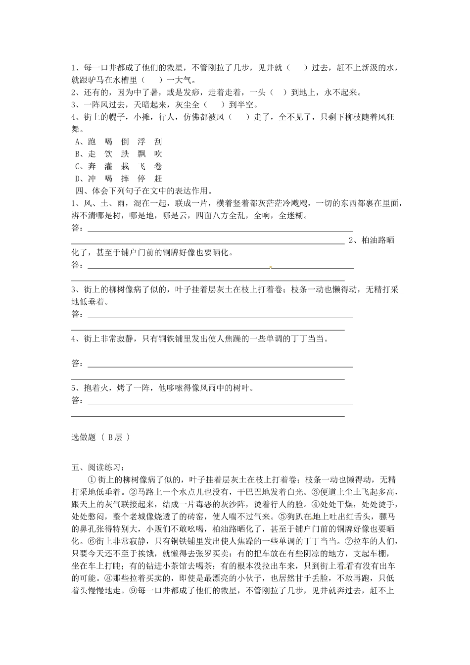 江苏省东台市唐洋镇中学九年级语文上册《第7课 在烈日和暴雨下》教案 苏教版_第3页