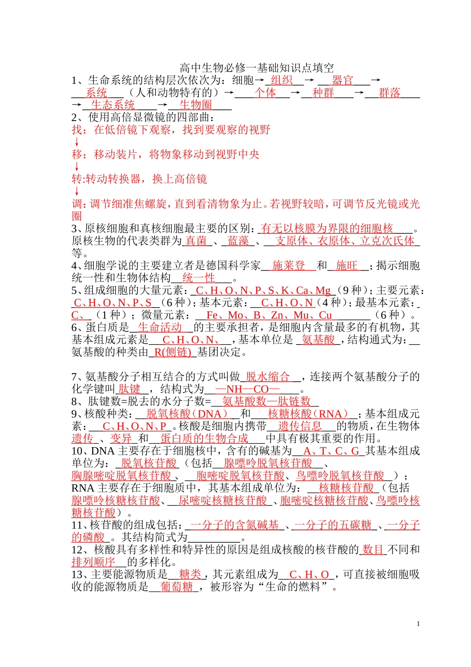 高中生物必修一总复习_第1页