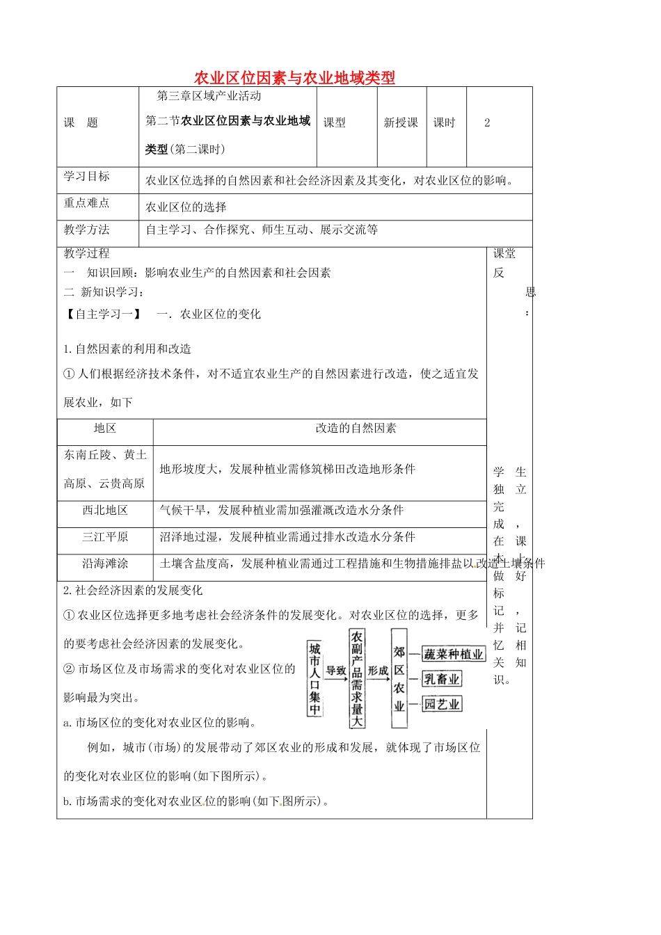 高中地理 3.2 农业区位因素与农业地域类型（第2课时）导学案 湘教版必修2-湘教版高一必修2地理学案_第1页