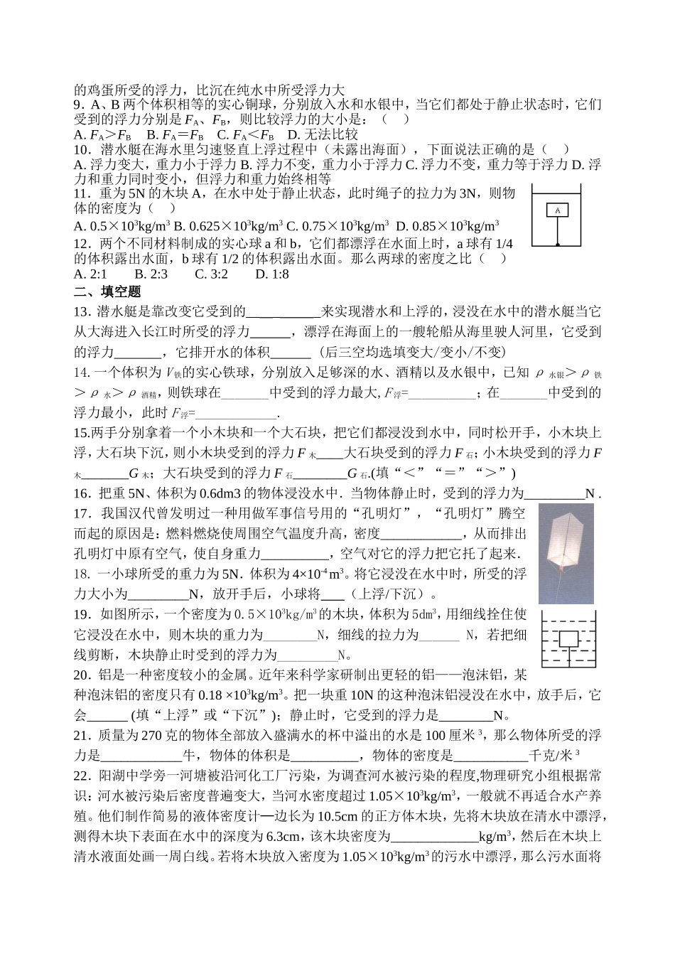 浮力复习作业_第2页