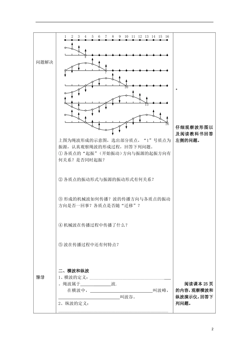 吉林省敦化市第二中学高中物理《波的形成和传播》导学案 新人教版选修3-4_第2页