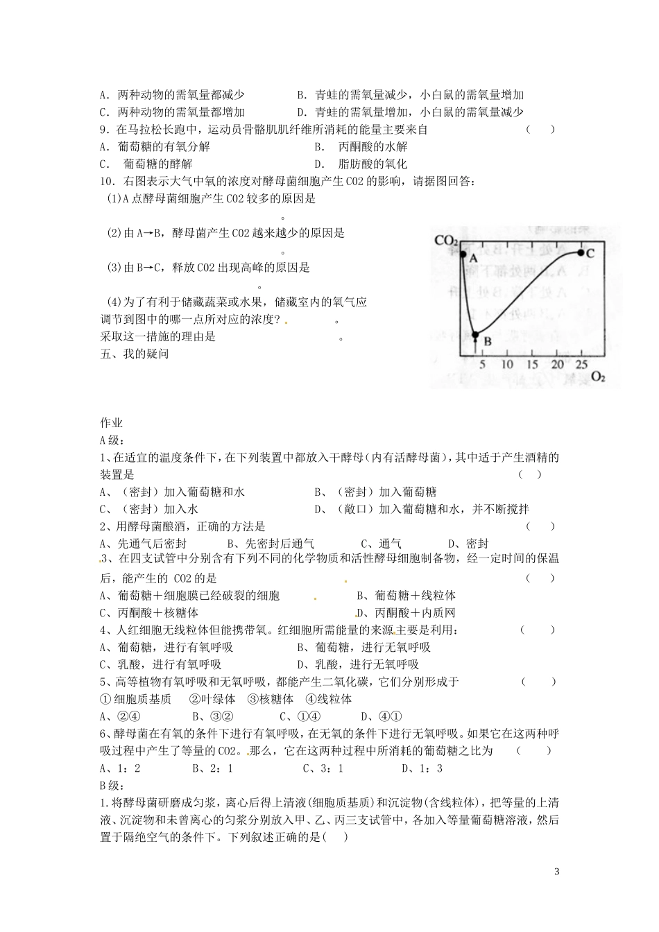 海南省海口市第十四中学高中生物 第五章第3节 ATP的主要来源 细胞呼吸（二）导学案 人教版_第3页