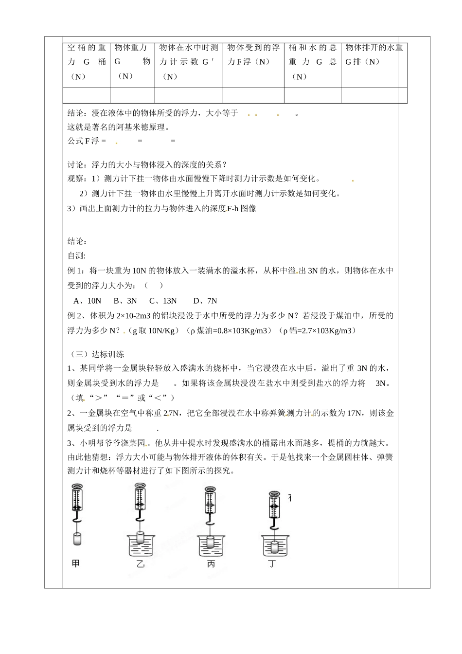 湖南省茶陵县世纪星实验学校九年级物理下册《浮力（一）》教案 湘教版_第2页