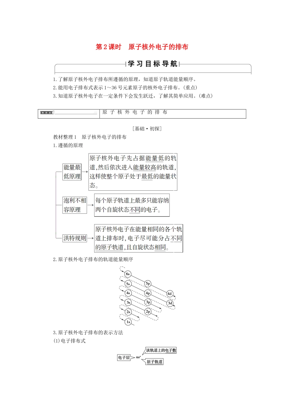 高中化学 专题2 原子结构与元素的性质 第1单元 原子核外电子的运动（第2课时）原子核外电子的排布学案 苏教版选修3-苏教版高中选修3化学学案_第1页
