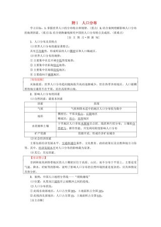 高中地理 第一章 人口的变化 附1 人口分布学案 新人教版必修2-新人教版高一必修2地理学案