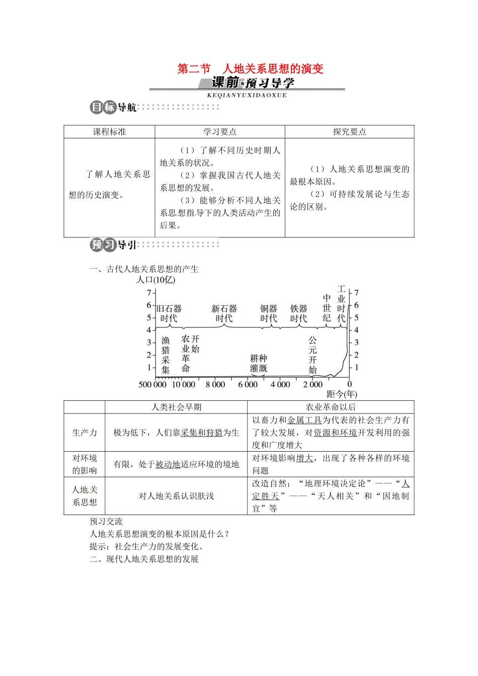 高中地理 第四章 第2节 人地关系思想的演变导学案 湘教版必修2-湘教版高一必修2地理学案_第1页